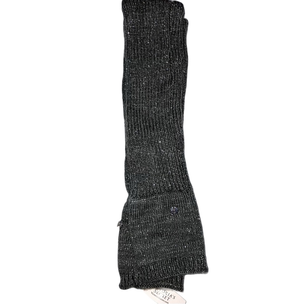 Victorias Secret Cozy Gray Silver Sparkly Fingerless Elbow Length Gloves Wings - Picture 2 of 4